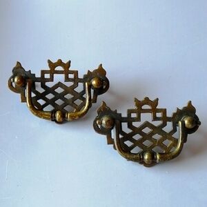 Two Large Vintage Chippendale Drawer Cabinet Bail Pull Handles with Swing
